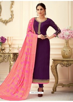 Purple Embroidered Designer Churidar Salwar Suit