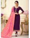 Purple Embroidered Designer Churidar Salwar Suit