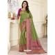 Parrot Green Heavy Embroidered Designer Silk Sari