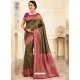 Carbon Heavy Embroidered Designer Silk Sari