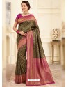 Carbon Heavy Embroidered Designer Silk Sari