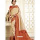 Cream Heavy Embroidered Designer Silk Sari