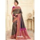 Navy Blue Heavy Embroidered Designer Silk Sari