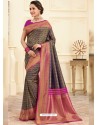 Navy Blue Heavy Embroidered Designer Silk Sari