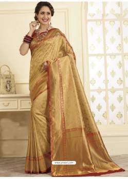 Marigold Heavy Embroidered Designer Silk Sari