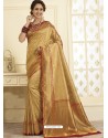 Marigold Heavy Embroidered Designer Silk Sari