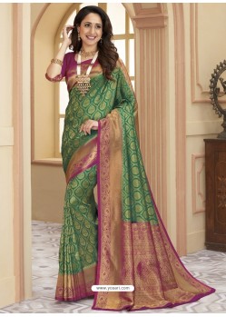 Forest Green Heavy Embroidered Designer Silk Sari