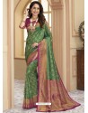 Forest Green Heavy Embroidered Designer Silk Sari