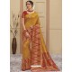 Yellow Heavy Embroidered Designer Silk Sari