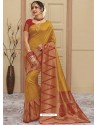 Yellow Heavy Embroidered Designer Silk Sari