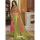 Peach Heavy Embroidered Designer Silk Sari