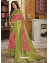 Peach Heavy Embroidered Designer Silk Sari