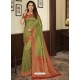 Parrot Green Heavy Embroidered Designer Silk Sari