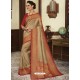 Gold Heavy Embroidered Designer Silk Sari