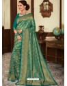 Aqua Mint Heavy Embroidered Designer Silk Sari