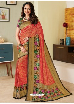 Red Heavy Embroidered Designer Silk Sari