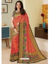 Red Heavy Embroidered Designer Silk Sari