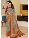 Grey Heavy Embroidered Designer Silk Sari