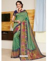 Sea Green Heavy Embroidered Designer Silk Sari