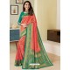 Peach Heavy Embroidered Designer Silk Sari