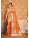 Orange Classic Wear Embroidered Designer Silk Sari