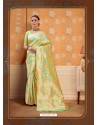 Cream Classic Wear Embroidered Designer Silk Sari