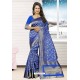 Dark Blue Heavy Embroidered Designer Kanjivaram Silk Sari