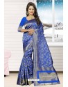Dark Blue Heavy Embroidered Designer Kanjivaram Silk Sari