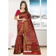 Crimson Heavy Embroidered Designer Kanjivaram Silk Sari