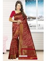 Crimson Heavy Embroidered Designer Kanjivaram Silk Sari