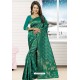 Aqua Mint Heavy Embroidered Designer Kanjivaram Silk Sari