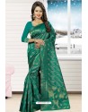 Aqua Mint Heavy Embroidered Designer Kanjivaram Silk Sari