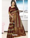 Maroon Heavy Embroidered Designer Kanjivaram Silk Sari