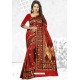 Red Heavy Embroidered Designer Cherry Banarasi Silk Sari