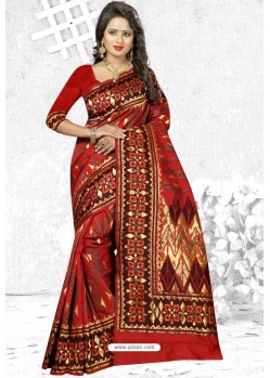 Red Heavy Embroidered Designer Cherry Banarasi Silk Sari