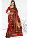 Red Heavy Embroidered Designer Cherry Banarasi Silk Sari