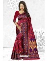 Rose Red Heavy Embroidered Designer Cherry Banarasi Silk Sari