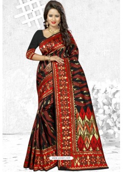 Black Heavy Embroidered Designer Cherry Banarasi Silk Sari