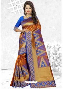 Dark Blue Heavy Embroidered Designer Cherry Banarasi Silk Sari