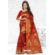 Red Heavy Embroidered Designer Cherry Banarasi Silk Sari