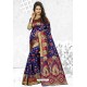 Royal Blue Heavy Embroidered Designer Cherry Banarasi Silk Sari