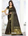 Black Heavy Embroidered Designer Kanjivaram Silk Sari