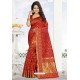 Red Heavy Embroidered Designer Kanjivaram Silk Sari