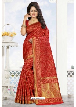 Red Heavy Embroidered Designer Kanjivaram Silk Sari