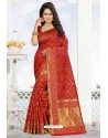 Red Heavy Embroidered Designer Kanjivaram Silk Sari