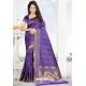 Violet Heavy Embroidered Designer Kanjivaram Silk Sari