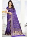 Violet Heavy Embroidered Designer Kanjivaram Silk Sari