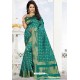 Aqua Mint Heavy Embroidered Designer Kanjivaram Silk Sari