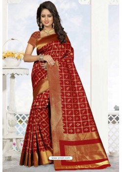 Maroon Heavy Embroidered Designer Kanjivaram Silk Sari