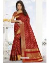 Maroon Heavy Embroidered Designer Kanjivaram Silk Sari